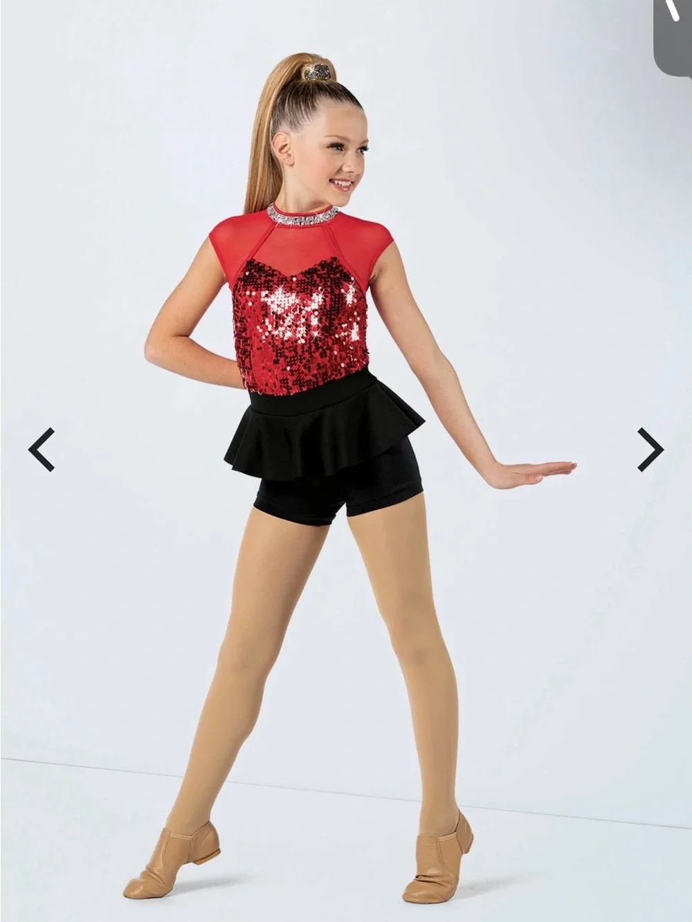 Red Sequin Peplum Dance Costume - Kids